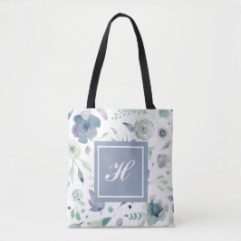 Bolsa Tote Padrão Floral de Cor de Água Violeta de Monograma 