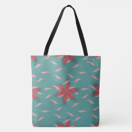 Bolsa Tote Padrão floral de coral tropical em azul-verde, pra
