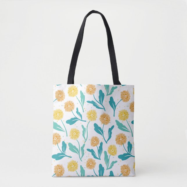 Bolsa Tote Padrão Floral de Dandelion Amarelo - Inspirado na  (Frente)