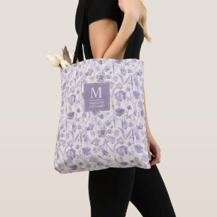 Bolsa Tote Padrão Floral de Flores de Aguarela Roxo Lavanda