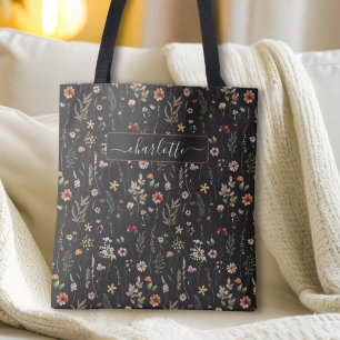 Bolsa Tote Padrão Floral de Flores Silvestres Bonitas em Aqua
