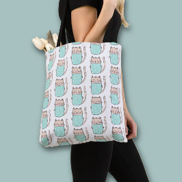 Bolsa Tote Padrão Floral de Gato Fofo
