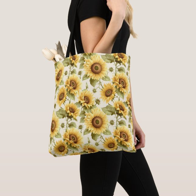 Bolsa Tote Padrão Floral de Girassol (Close Up)