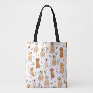 Bolsa Tote Padrão Floral de Golden Retriever | Cachorro Fofo 