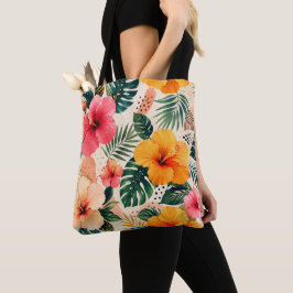 Bolsa Tote Padrão Floral de Hibisco Tropical Vibrante Sem Cos