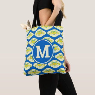 Bolsa Tote Padrão Floral de Limões Amarelos e Azul de Summery