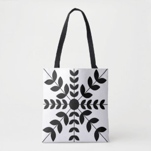 Bolsa Tote Padrão Floral de Mandala Preto e Branco Abstrato