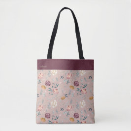 Bolsa Tote Padrão Floral de Nome Personalizado
