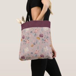 Bolsa Tote Padrão Floral de Nome Personalizado
