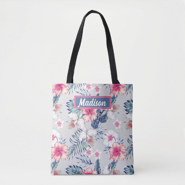Bolsa Tote Padrão Floral de Orquídea Tropical (Frente)