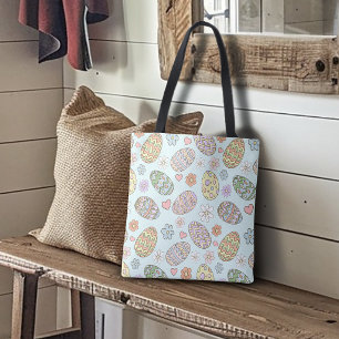 Bolsa Tote Padrão Floral de Ovos de Páscoa Pastel Caprichoso