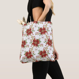 Bolsa Tote Padrão Floral de Poinsettia de Inverno Elegante