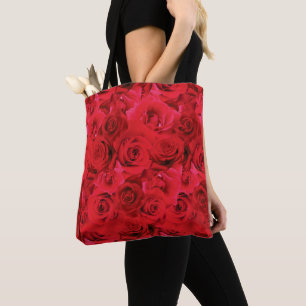 Bolsa Tote Padrão Floral de Repetição do Rosa vermelha
