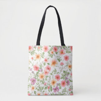 Bolsa Tote Padrão floral de rosa selvagem rosa, boho