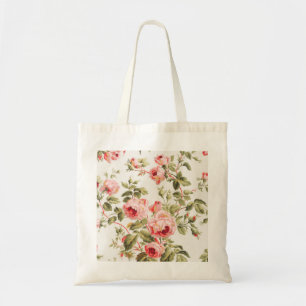 Bolsa Tote Padrão floral de rosas cor-de-rosa vintage