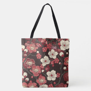 Bolsa Tote Padrão Floral de Sakura Burgundy Escuro Flor de Co