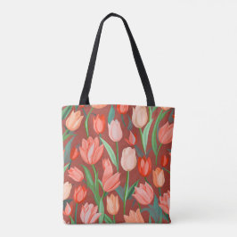 Bolsa Tote Padrão Floral de Tulipa Elegante – Primavera Verme
