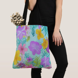 Bolsa Tote Padrão Floral de Verão Tropical - Hibisco Brilhant
