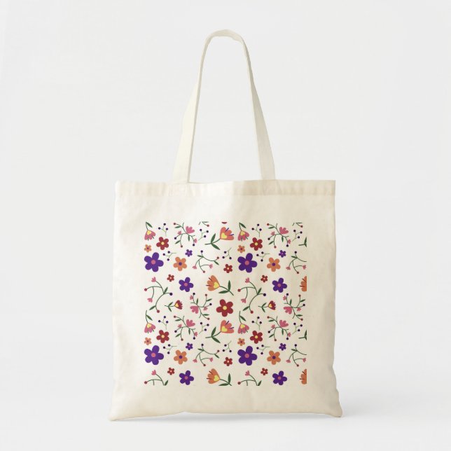 Bolsa Tote Padrão Floral Desenhado À Mão (Frente)