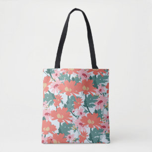 Bolsa Tote Padrão Floral Desenhando Flores Decorativas Elegan