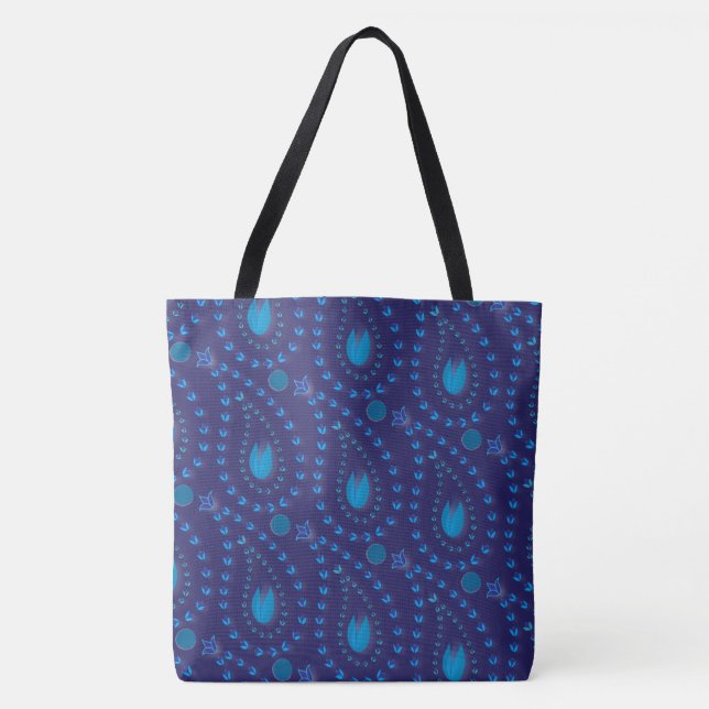 Bolsa Tote Padrão Floral do Paisley Azul abstrato Escuro (Frente)