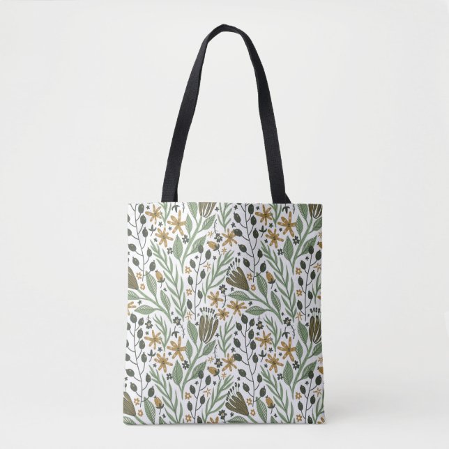 Bolsa Tote Padrão Floral do Sonho Verde (Frente)