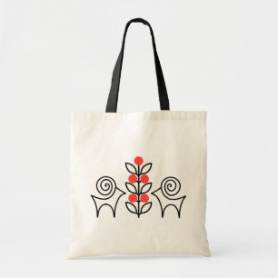 Bolsa Tote Padrão floral e animal ucraniano a preto/vermelho