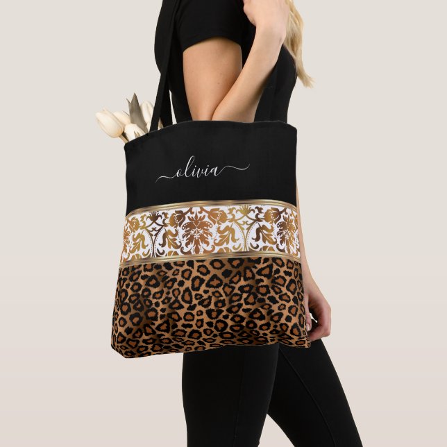 Bolsa Tote Padrão Floral e Leopardo (Close Up)