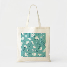 Bolsa Tote Padrão Floral Elegante - Botânica Branca e Teal