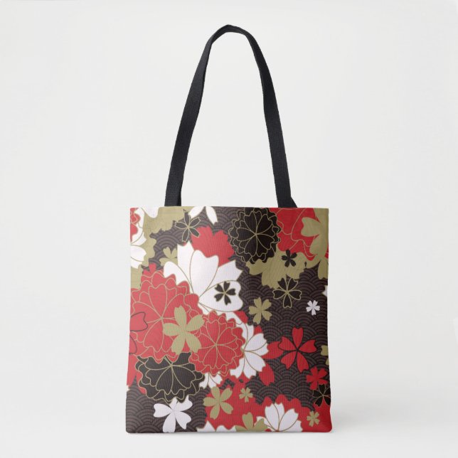 Bolsa Tote Padrão Floral Elegante Sakura Japonês (Frente)