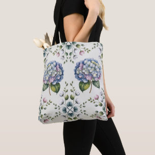 Bolsa Tote Padrão Floral em Aquarela Azul Elegante