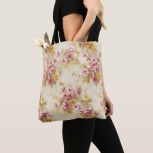 Bolsa Tote Padrão Floral em Aquarela Vintage