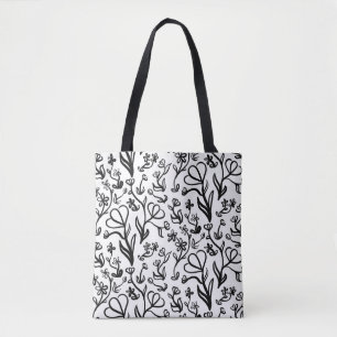 Bolsa Tote Padrão Floral em Preto e Branco