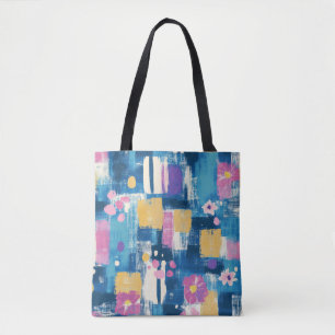 Bolsa Tote Padrão Floral Geométrico Lavanda Marinho