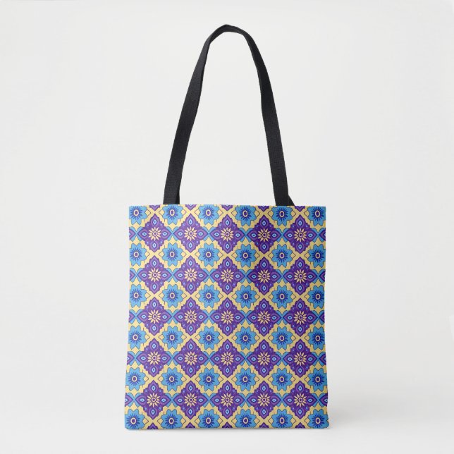 Bolsa Tote Padrão Floral Geométrico Retrogeométrico Vibrante (Frente)