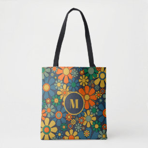 Bolsa Tote Padrão Floral Groovy Jardim Retro dos Anos 60 e 70