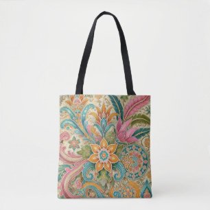 Bolsa Tote Padrão Floral indonésio Batik Colorido
