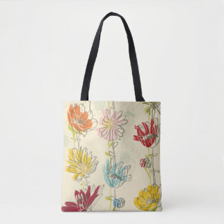 Bolsa Tote Padrão Floral Invisível Com flores desenhadas à mã