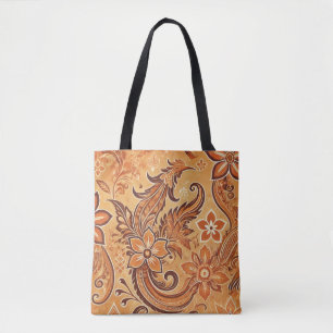 Bolsa Tote Padrão Floral Laranja Terracotta indonésio Batik