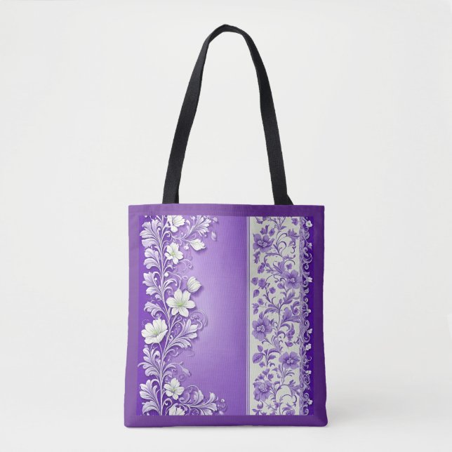 Bolsa Tote Padrão floral Lilac-Purple (Frente)