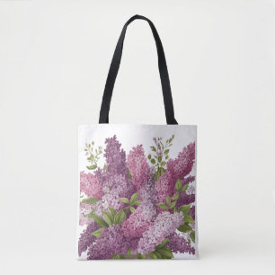 Bolsa Tote Padrão Floral Lilás Lavanda Estético Ombro 