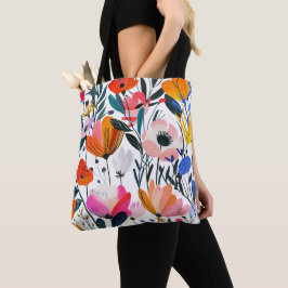 Bolsa Tote Padrão Floral Moderno Vibrante Botânico Colorido