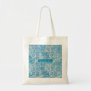 Bolsa Tote Padrão Floral Ornamental Azul e Branco
