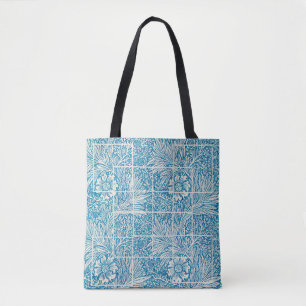 Bolsa Tote Padrão Floral Ornamental Azul e Branco