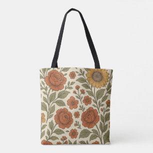 Bolsa Tote Padrão Floral Outono Vintage – Botânica Rústica