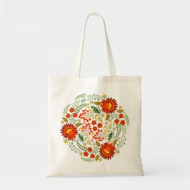 Bolsa Tote Padrão floral popular ucraniano. Ucrânia (Frente)
