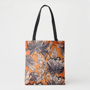 Bolsa Tote Padrão Floral Preto e Branco Elegante em Dourado M