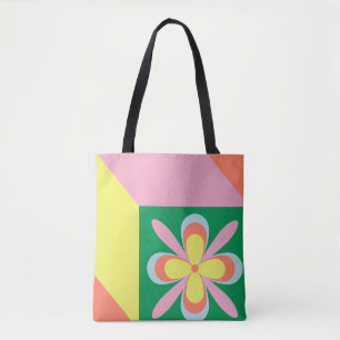 Bolsa Tote Padrão floral retrô colorido Design de flores da p