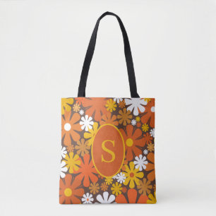 Bolsa Tote Padrão Floral Retroativo 60s 70s com Inicial