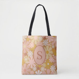 Bolsa Tote Padrão Floral Retroativo 60s 70s com Inicial